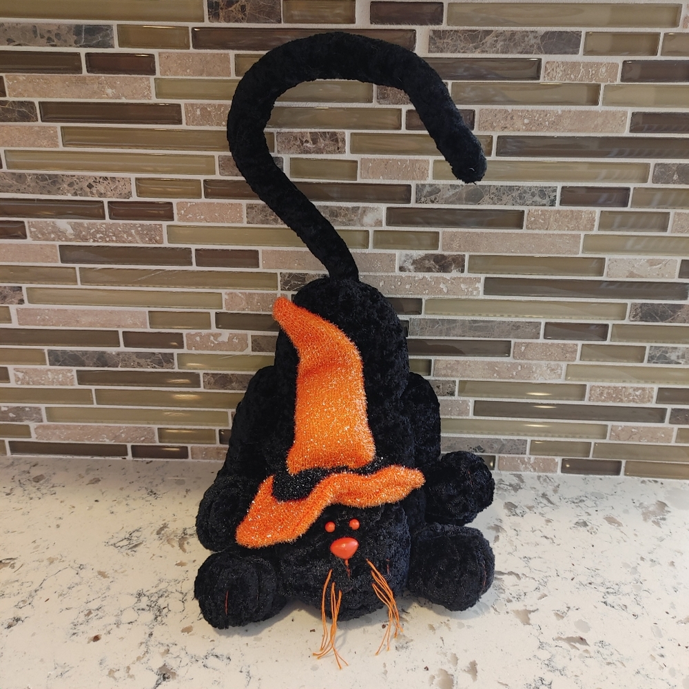 Halloween Black Cat Plush Decor Witch Hat Posable Tail Emrad Creations Inc.